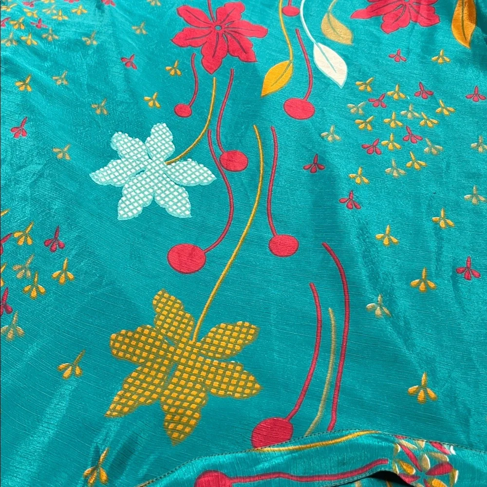 DARN GOOD YARN NWT Boho Granola 100% Silk Teal Sari Wrap Midi Skirt O/S (4-12)
